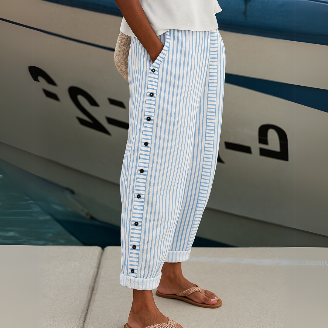 Caitlin | Stylish Striped Button Pants Beach