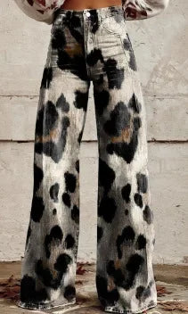 Plus Size Women Wide Leg Pants Faux Denim 3D Printed Flared Trousers Stretch Casual High Waist Fashion Yoga Pants