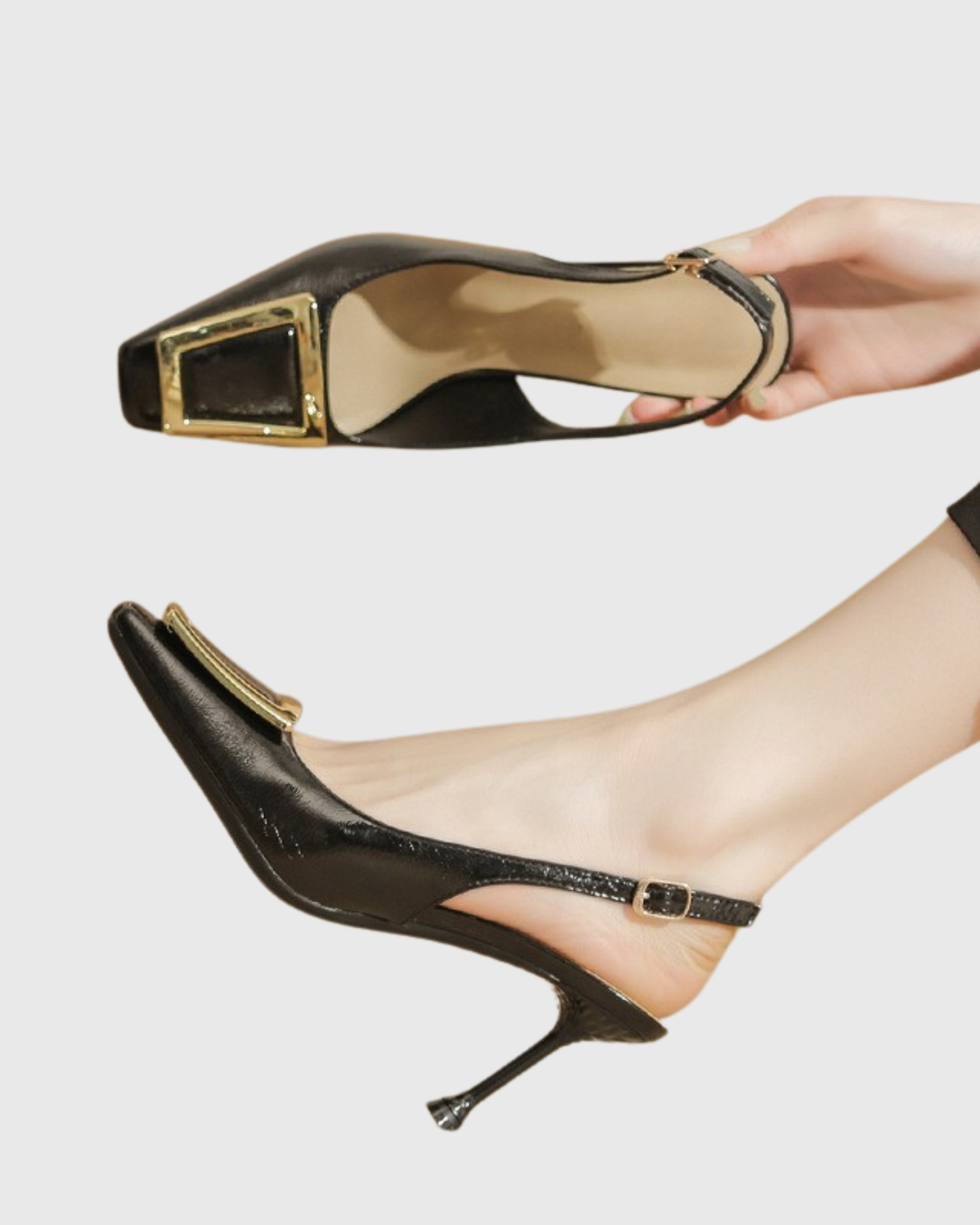 Sadah Metal Buckle Slingback Pumps In Black