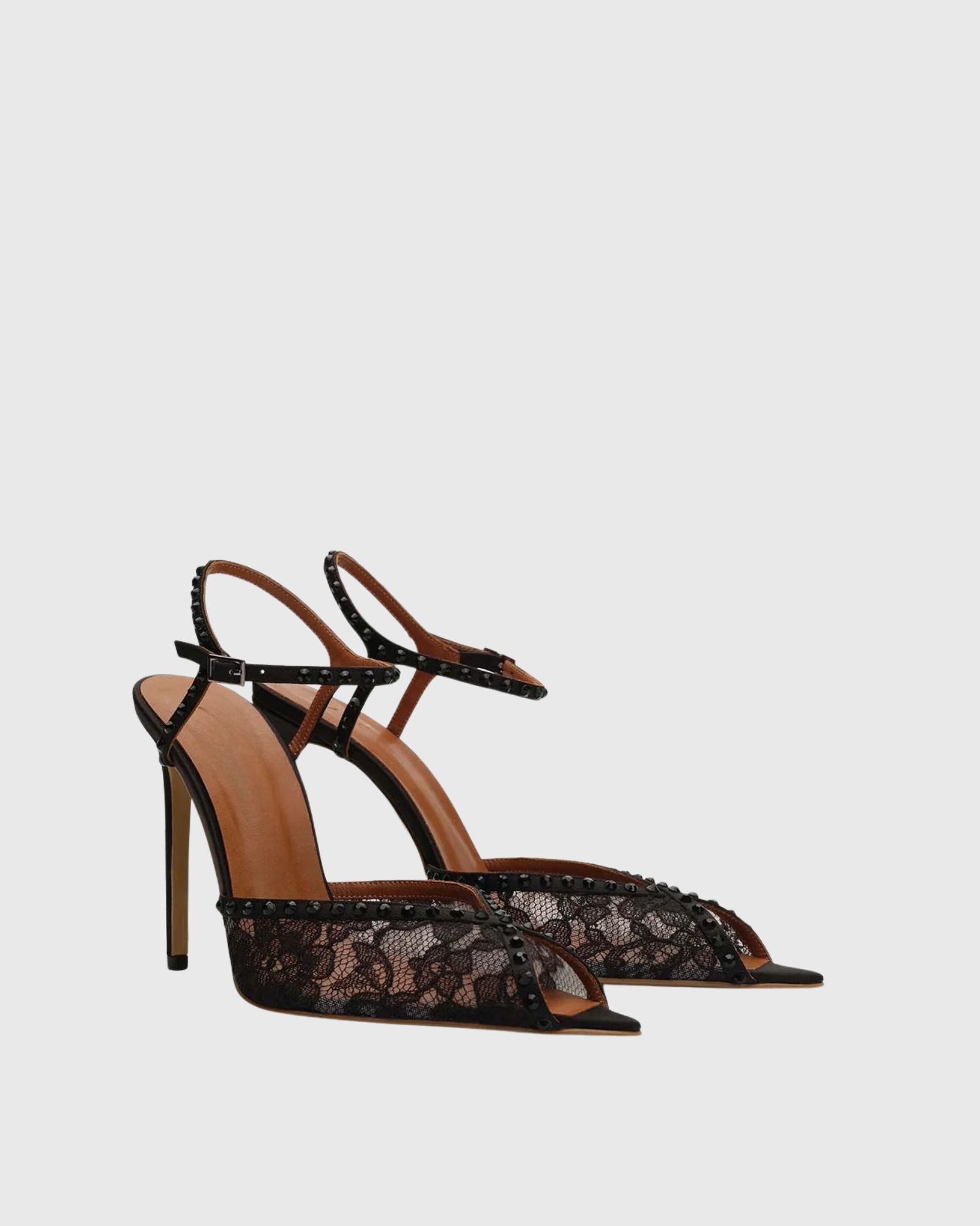 Sarva Rhinestone Lace Strap Pumps In Black